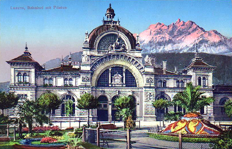 Ansichtskarte «Luzern, Bahnhof mit Pilatus»